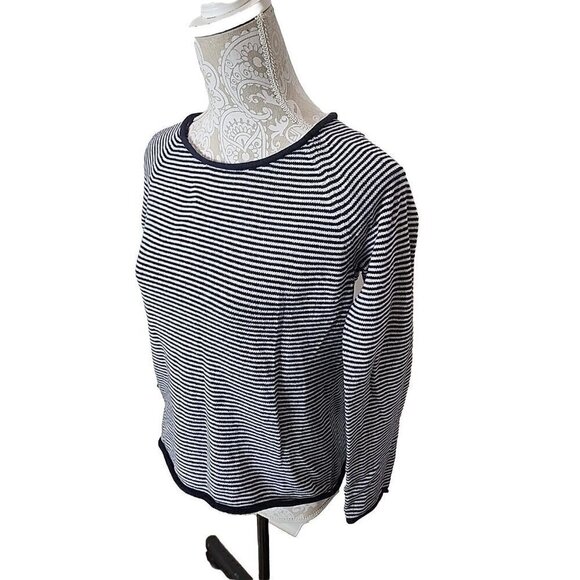 Eddie Bauer Sweater Women Blue White Stripes Long Sleeve Roll Hem Nautical Small - Picture 2 of 8